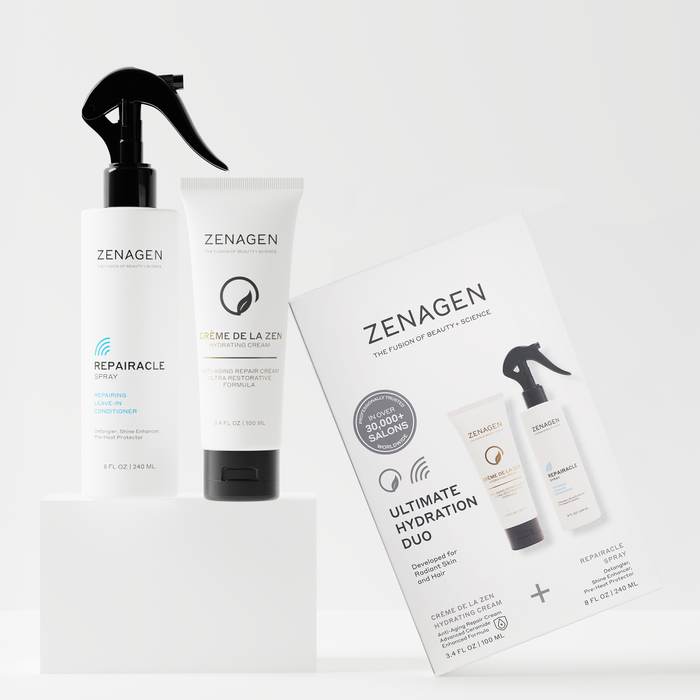 Ultimate Hydration Set featuring Repairacle Leave-In Spray and Crème de la Zen Skin Cream for healthy hair and skin