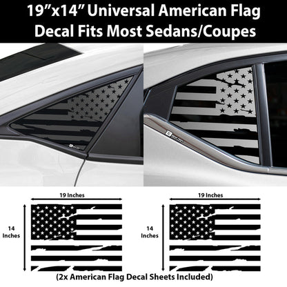 Universal Fit American Flag Third Quarter Window Decal Sticker Compatible with Most Sedans and Coupes - Bogar Tech Designs