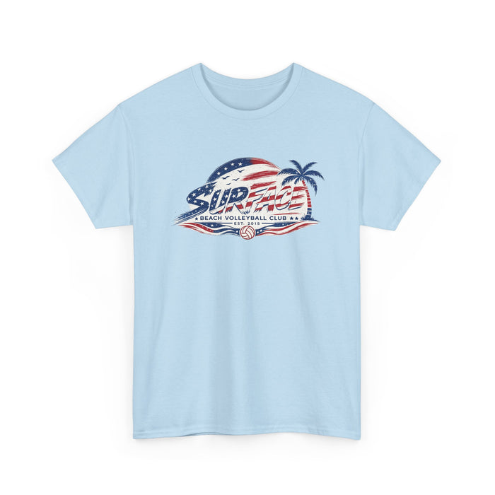 USA Beach Volleyball Club T-Shirt — Retro Palm Tree Flag Design