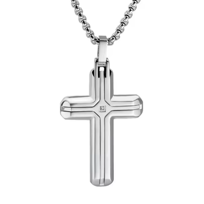 Vireo Stainless Steel Small Cross Pendant with CZ Inlay