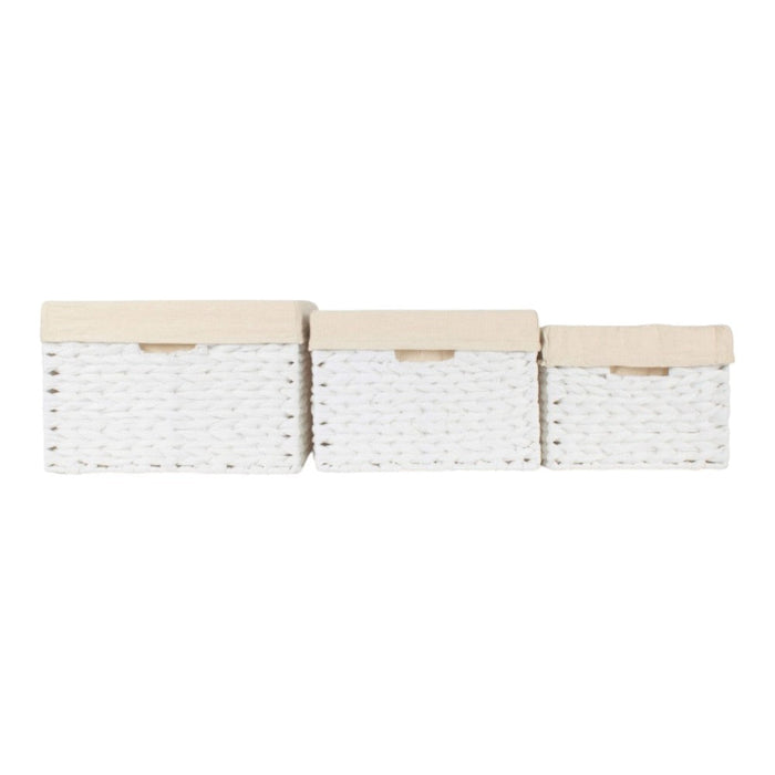 White Paper Rope Rectangular Storage Basket with White Cotton Lining