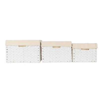 White Paper Rope Rectangular Storage Basket with White Cotton Lining