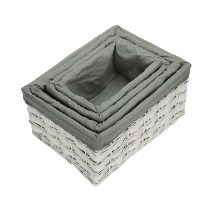Whitewash Grey Lined Scandi Storage Basket