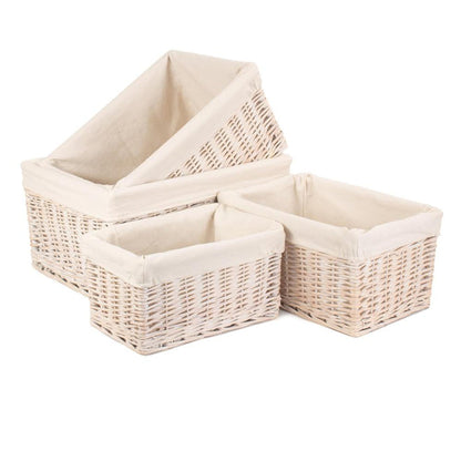 Whitewash White Lined Wicker Storage Basket