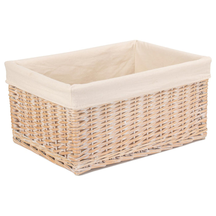 Whitewash White Lined Wicker Storage Basket