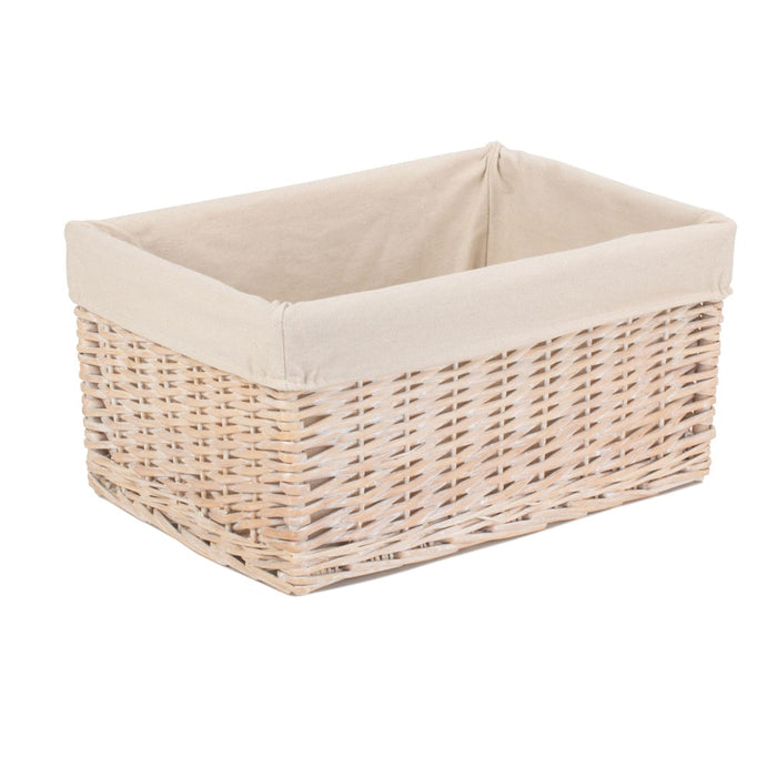 Whitewash White Lined Wicker Storage Basket