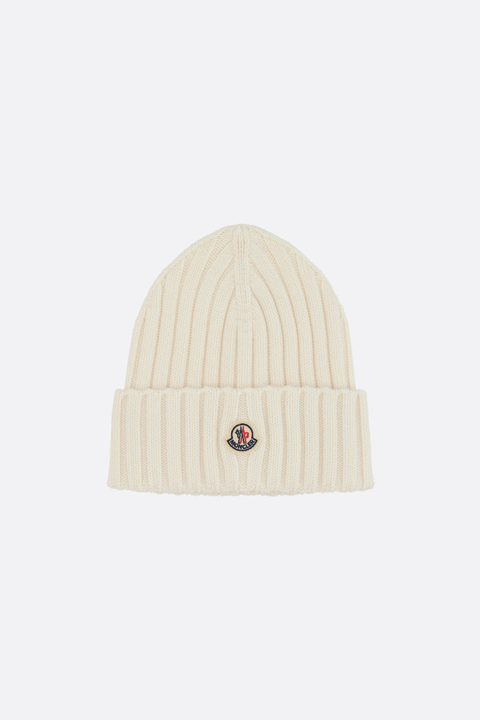 wool beanie with logo patch