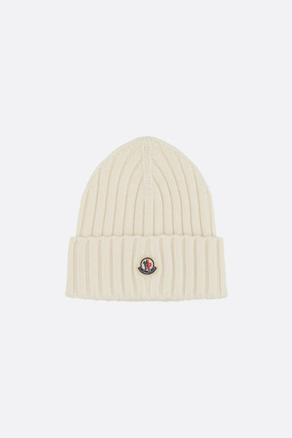 wool beanie with logo patch