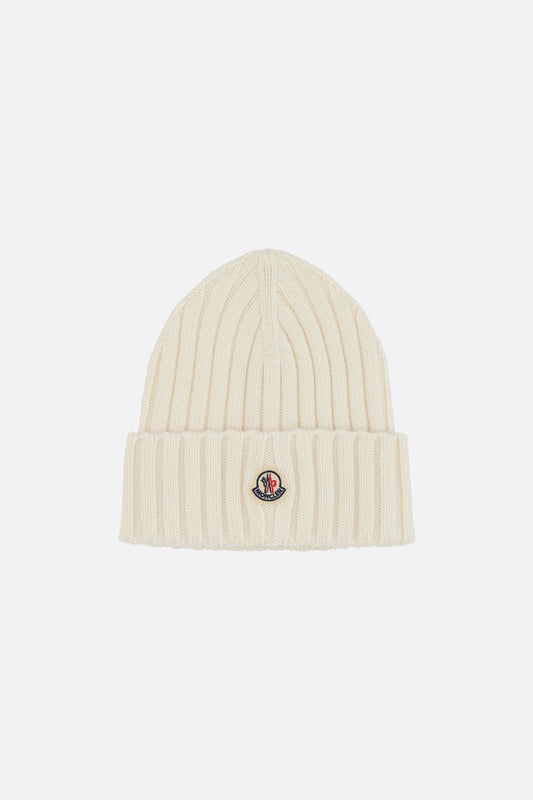 wool beanie with logo patch