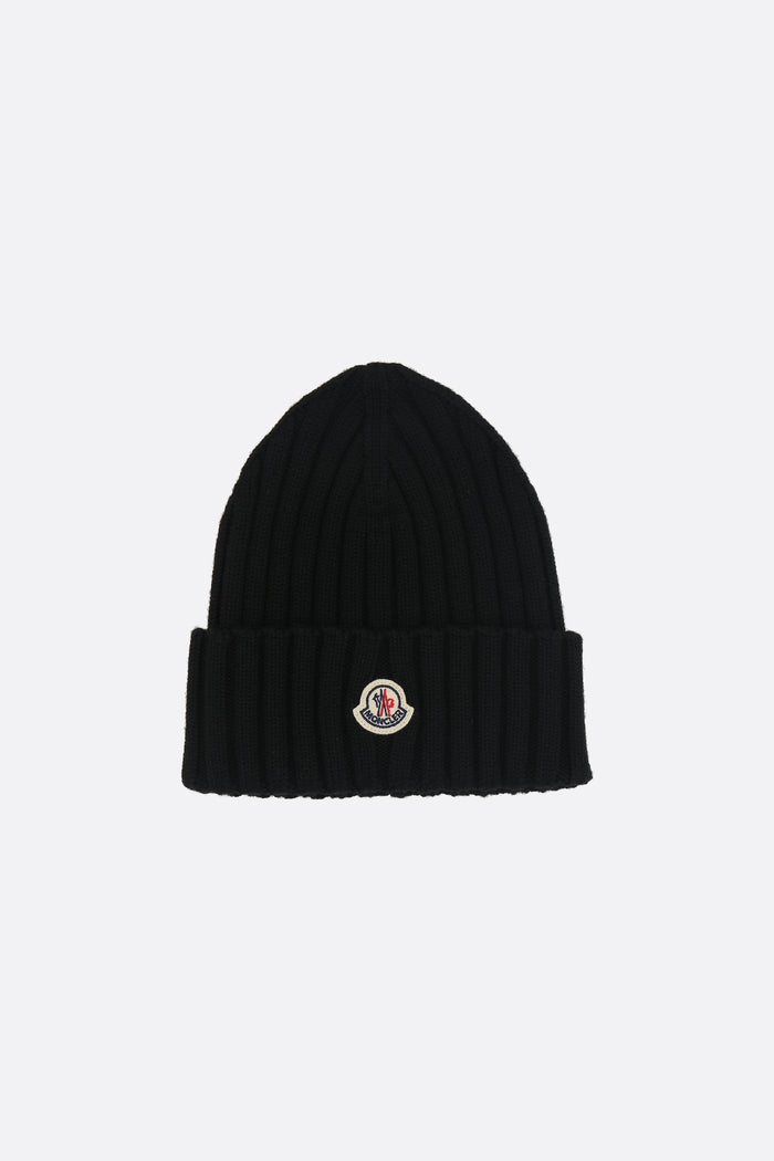 wool beanie with logo patch