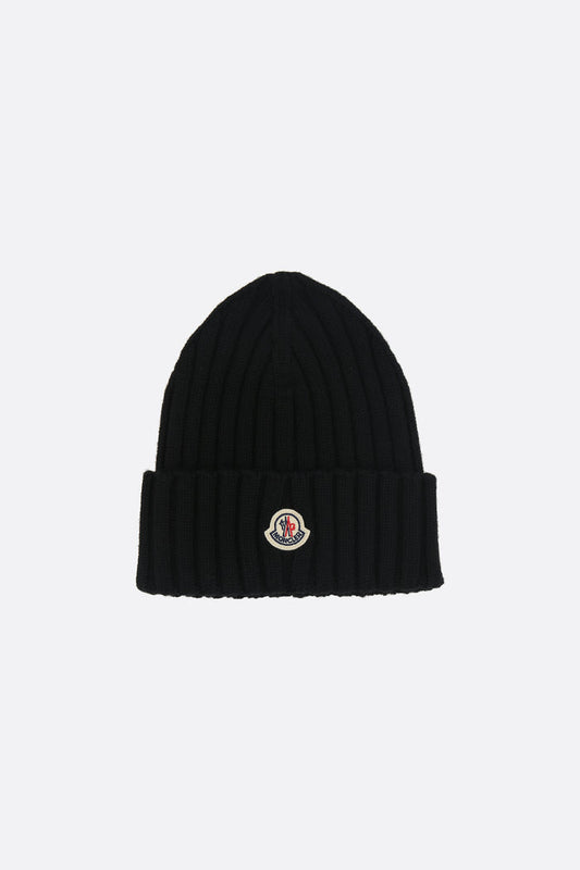 wool beanie with logo patch