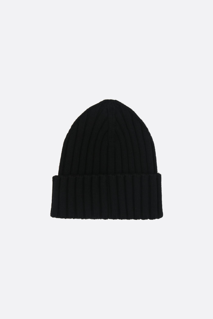 wool beanie with logo patch