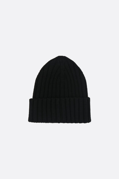 wool beanie with logo patch