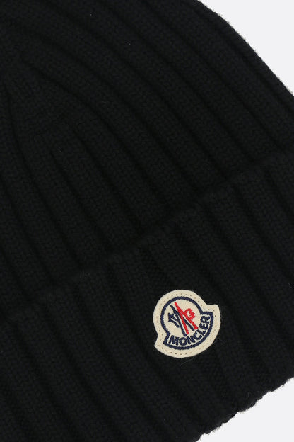 wool beanie with logo patch