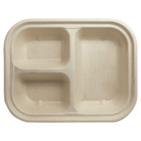 World Centric 10x7.5x1.5" (29 oz) Fiber Container, 3-Compt  | 215-Series | 400/cs