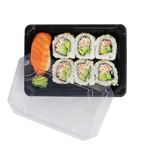 World Centric 7x5x2" Black Sushi Box w/ PLA Clear Lid | 300/cs