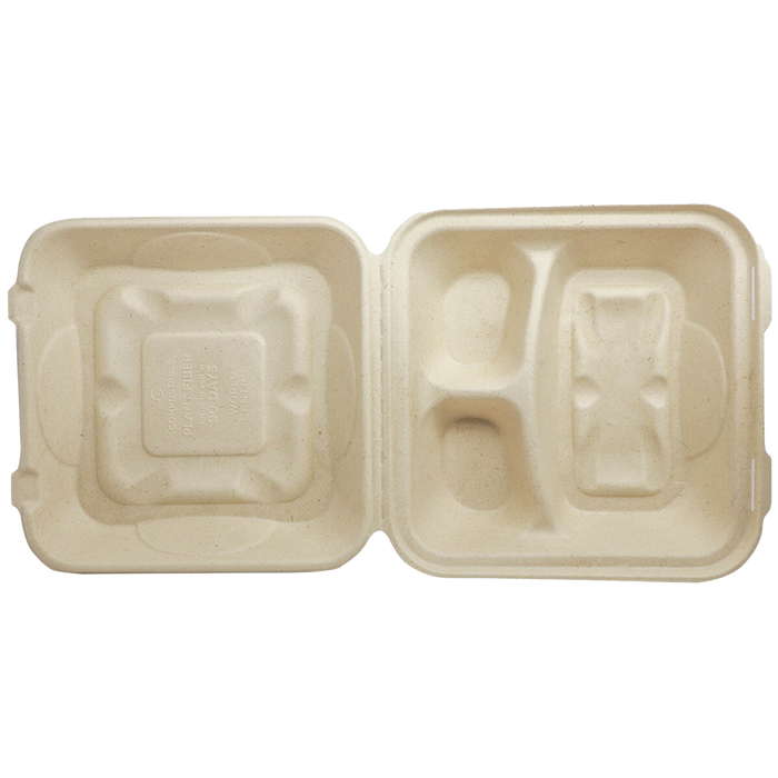 World Centric 9x9x3" Fiber Clamshell, 3-Compt | 300/cs