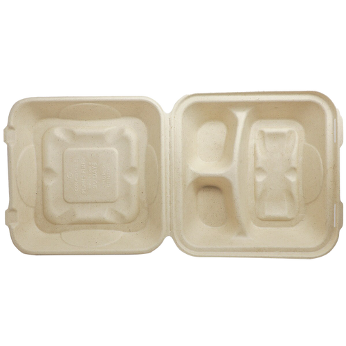 World Centric 9x9x3" Fiber Clamshell, 3-Compt | 300/cs